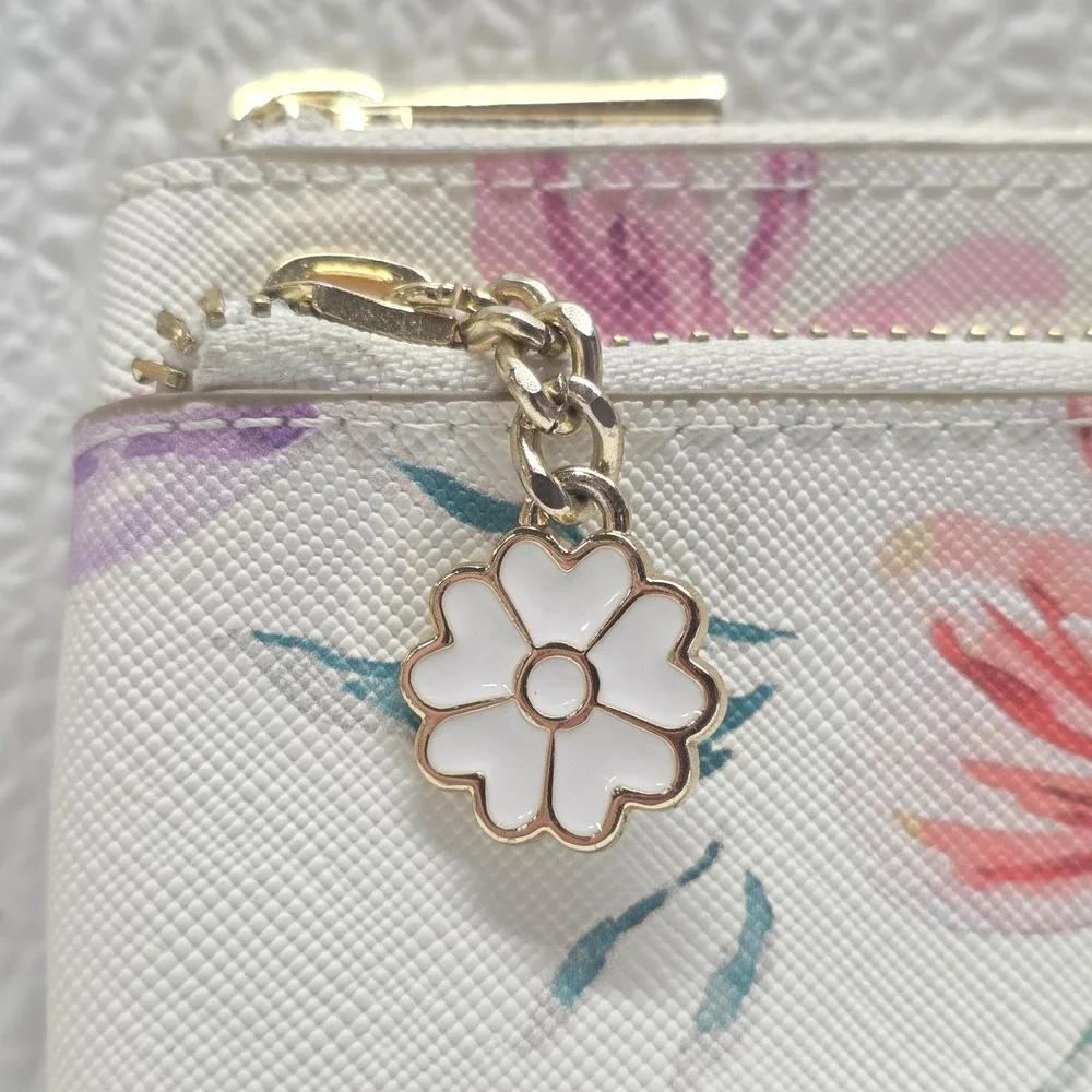 Nanette Lepore White Pink Floral Zip Change Purse Wallet